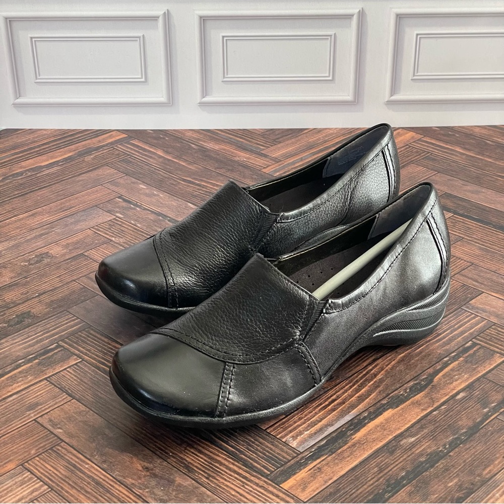 Hush Puppies Black Genuine Leather Slip On Verset Ballet Flats 9 wide